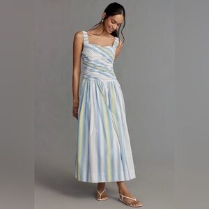 Anthropologie Square Neck Drop Waist Maxi Dress Size L